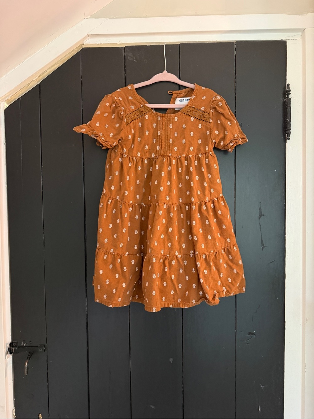 Old Navy Girls' Rust Orange Floral Tiered Dress